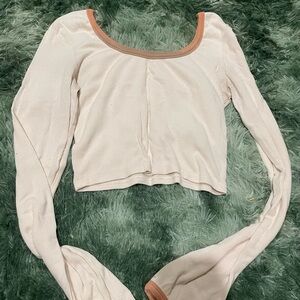 Elegant Cream Long Sleeve Top with Tan Accents